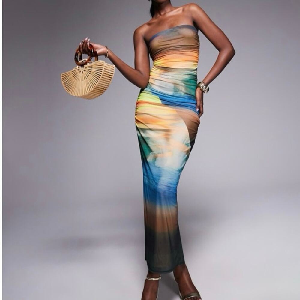 AFRM Multicolor Strapless Midi Dress